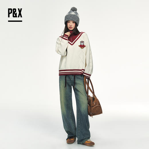 P&X设计师女装春季新款半拉链设计短款毛衣825118174 杏色 商品图1