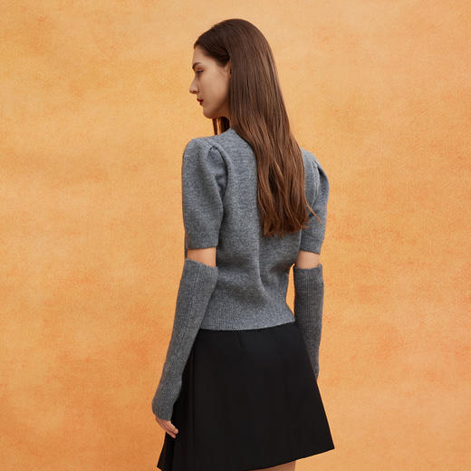 QE639斯尔丽2025春季新款节庆提花小爱心显瘦短袖配袖套时尚针织上衣 商品图11