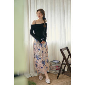 SimpleRetro巴黎夜 露肩假两件新中式连衣裙女拼接流光丝绒花苞裙