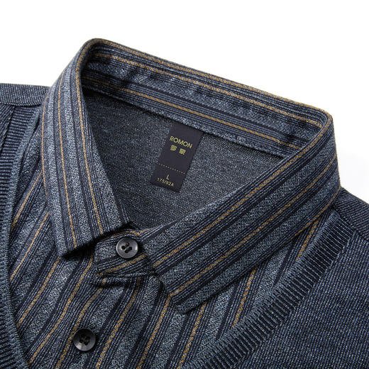 【提花竖条】罗蒙男士秋冬假两件针织衫男条纹衬衫男长袖衬衫男中老年爸爸装 商品图3