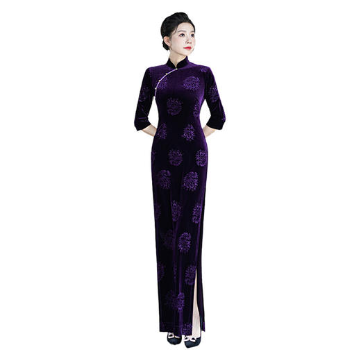 中国风长款优雅修身宴会主持走秀丝绒旗袍 LMQ9-11 商品图4