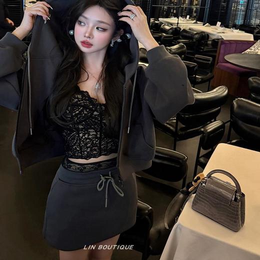 清仓捡漏 LIN BOUTIQUE  【十亿俱乐部】老钱名媛运动卫衣+蕾丝卫裙套装女 商品图3