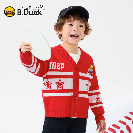 bduck小黄鸭童装春秋儿童红色毛衣开衫V领男童针织衫外套春季105-150 BF1612031 商品图3