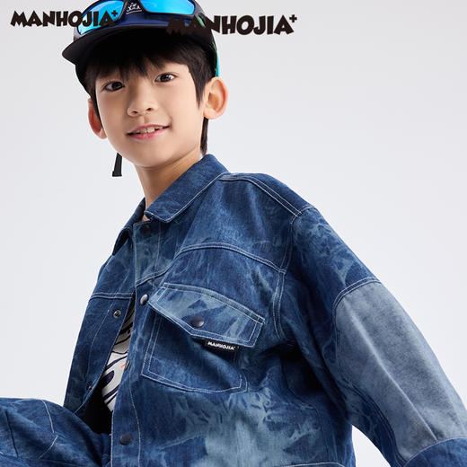 【熊盆友】漫画家25春靛蓝水墨画晕染手工扎花晕染工装牛仔外套 商品图1