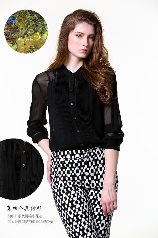 【伯妮斯茵】黑色衬衣--161F416--《叶落》 商品图0