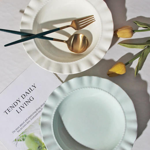 Higoo·嗨购 轻奢极简碗盘系列 8.5英寸中古浮雕餐盘/4.7英寸法式浮雕碗套装/8英寸纯色陶瓷汤碗面碗 商品图14