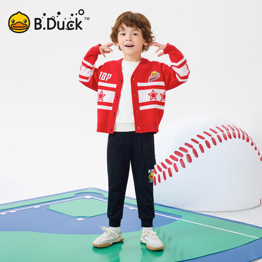 bduck小黄鸭童装春秋儿童红色毛衣开衫V领男童针织衫外套春季105-150 BF1612031 商品图1