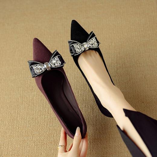 【预售5天】2025经典法式高跟鞋女尖头细跟浅口百搭蝴蝶结水钻单鞋DB&M6131 商品图3