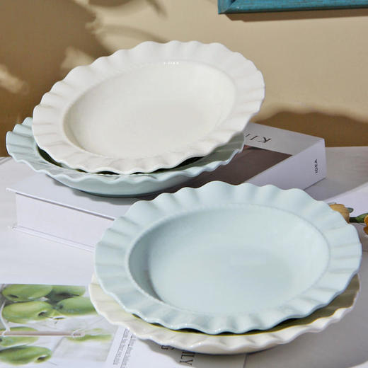 Higoo·嗨购 轻奢极简碗盘系列 8.5英寸中古浮雕餐盘/4.7英寸法式浮雕碗套装/8英寸纯色陶瓷汤碗面碗 商品图12