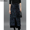 COCOBELLA幻彩亮片丝绒半身裙女秋冬气质名媛小香风开叉长裙HS548 商品缩略图0