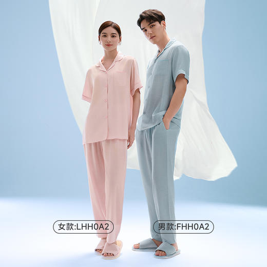 都市丽人女士梭织棉短袖套装薄麻麻纱亲情蜜语短袖家居服LHH0A2 商品图4