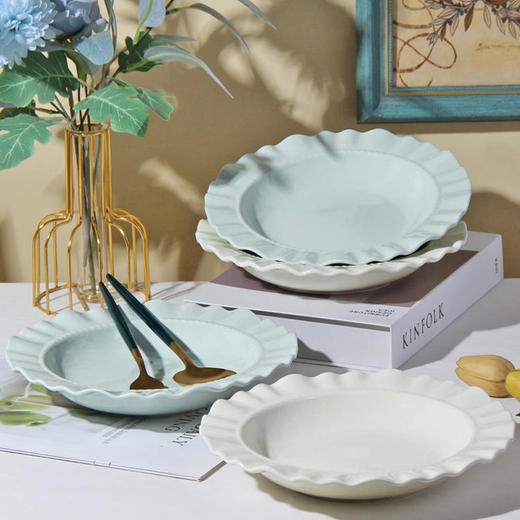 Higoo·嗨购 轻奢极简碗盘系列 8.5英寸中古浮雕餐盘/4.7英寸法式浮雕碗套装/8英寸纯色陶瓷汤碗面碗 商品图13