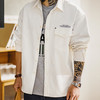 工装优选美式休闲人字纹廓形长袖衬衫印花叠穿翻领白色衬衣男秋冬 商品缩略图0
