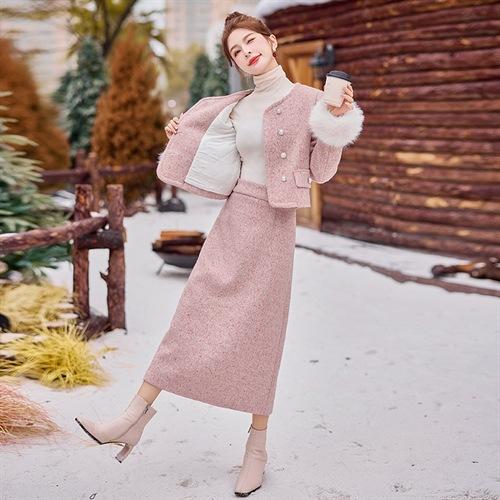 时尚套装裙气质两件套2024年秋冬新款加棉外套修身半身裙ARE039 商品图2