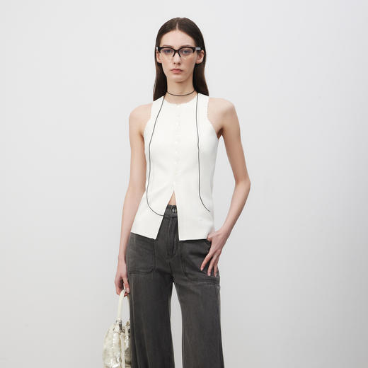 lost in echo2025春夏新款极简手工钩花短针织衫开衫背心套装女 商品图2