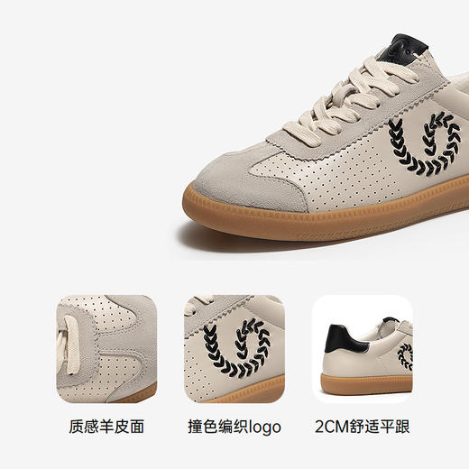 千百度羊皮时尚休闲鞋女款透气的复古德训鞋运动鞋A25144677 商品图3