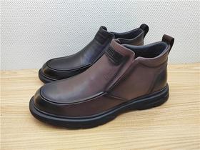 豪行冬季12483201牛皮休闲加绒男鞋皮鞋专柜正品高帮棉鞋