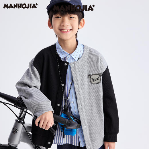 【熊盆友】漫画家25春格雷系学院不对称拼色圆领针织开衫 商品图0