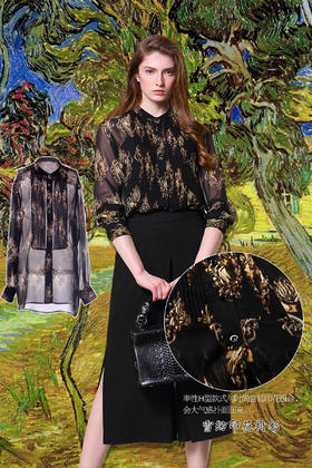【伯妮斯茵】161F328--黑色衬衫--叶落--《生命之美-梵高的花园》