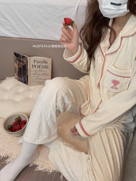 【超治愈❗️暖暖海岛绒家居服】奶乎乎马卡龙色系，暖绒绒陪你过冬！长袖上衣长裤套装组合，MUZITATA治愈系女孩女秋冬双面绒睡衣 商品图4