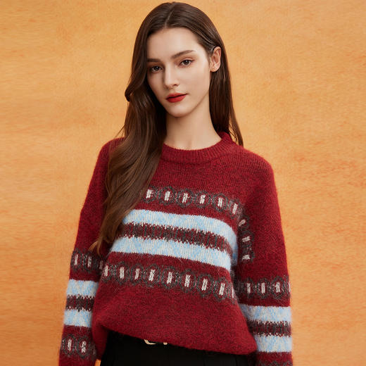 QE632斯尔丽25春季新款节庆氛围提花加厚保暖廓形时尚百搭毛衫上衣 商品图4