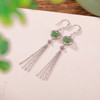 S925纯银和田玉碧玉复古国风，吉祥如意流苏耳坠气质镂空耳钩CW- EG02148 商品缩略图1