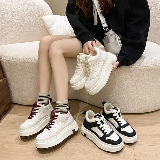 【英国Nudilor高帮加绒休闲板鞋】经典款!加绒内里，上脚保暖舒适 轻质橡胶大底!轻盈!耐磨防滑 跟高5cm，超舒适、包裹性好、修腿型、超显腿瘦 三色可选，黑/红/白，35-40码数可选 商品图1