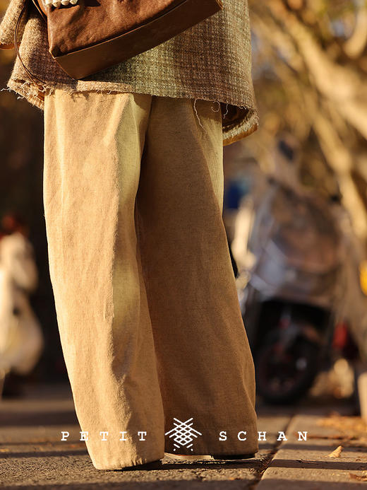 PETIT SCHAN小闪 CLO#702 Belated 慢半拍 棉麻灯芯绒松紧腰阔腿裤 商品图2