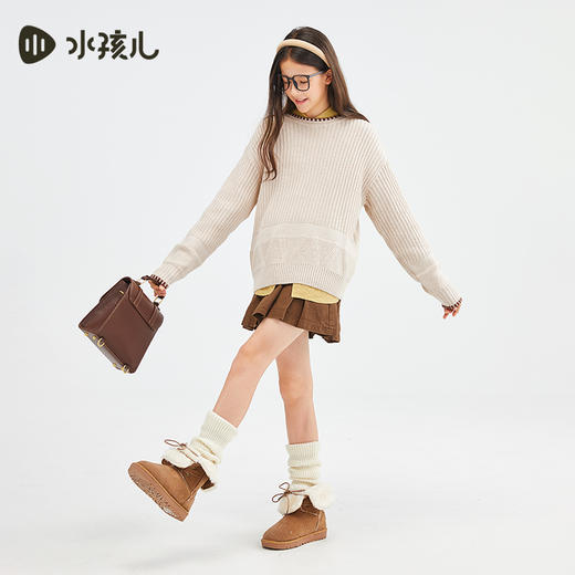 水孩儿童装2024秋冬女童线衣男童毛衣中大童打底圆领时尚百搭宽松 商品图3