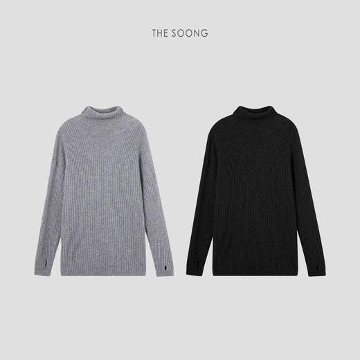 THESOONG"糯感基调"100%羊毛坑条百搭高领中长款毛衣裙HWMY6394 商品图0