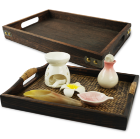 实木竹编托盘 复古果盘 泰式酒店美容院茶室茶盘酒店托盘