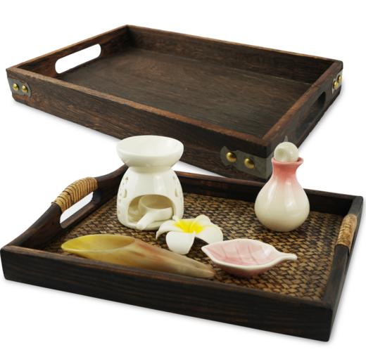 实木竹编托盘 复古果盘 泰式酒店美容院茶室茶盘酒店托盘 商品图0