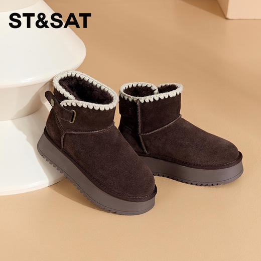 星期六复古单扣加绒厚底雪地靴SSC411A754 商品图6