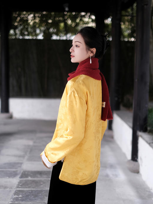 盛唐牡丹|东方雅韵真丝提花宽松外套-皇家明黄 (夹棉) 商品图10