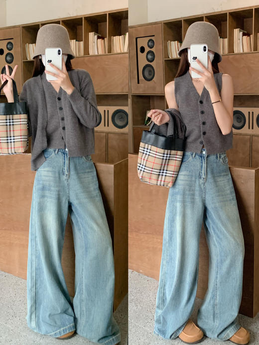 <曾小咸推荐>韩版气质V领毛织马甲背心开衫两件套 日常209.99 立减100 秒杀109.99！！ 商品图9