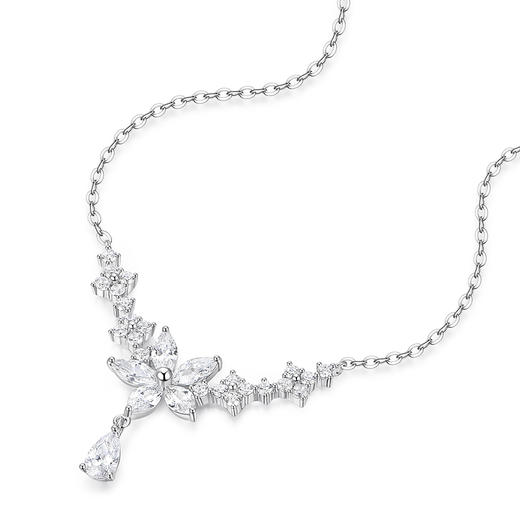 卡蒂罗/KADER 朝露花影项链 璀璨繁花满镶宝石闪耀吸睛设计可调节流苏锁骨链 灵动水滴梦幻甜美吊坠 925银 商品图1