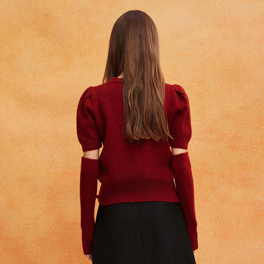 QE639斯尔丽2025春季新款节庆提花小爱心显瘦短袖配袖套时尚针织上衣 商品图6