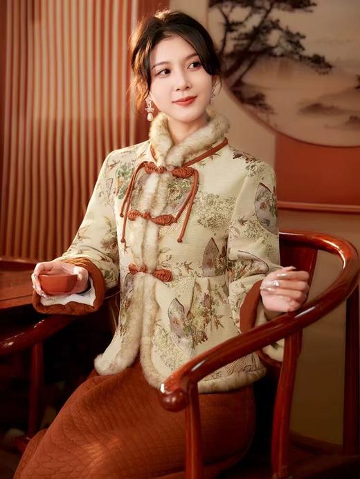 旗袍套装两件套改良冬新中式轻国风加厚裙子长袖冬款冬季秋冬唐装 商品图4