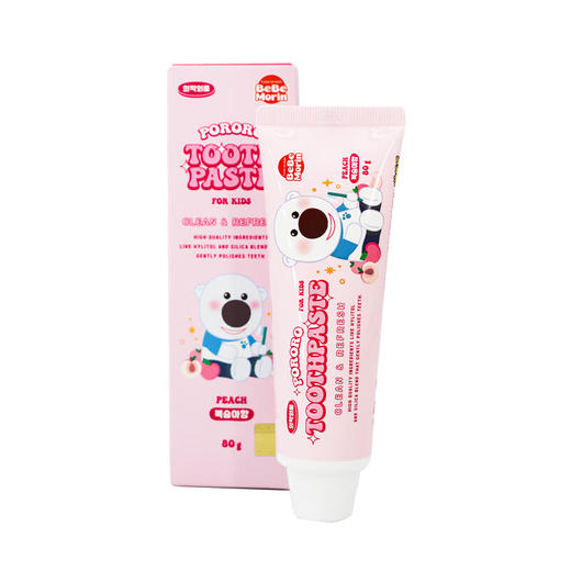 Pororo啵乐乐 韩国原装进口宝宝水果牙膏两支组合装3-6-12岁 80g/支（草莓味/桃子味/葡萄味/苹果味/橙子味/混合水果味） 商品图4