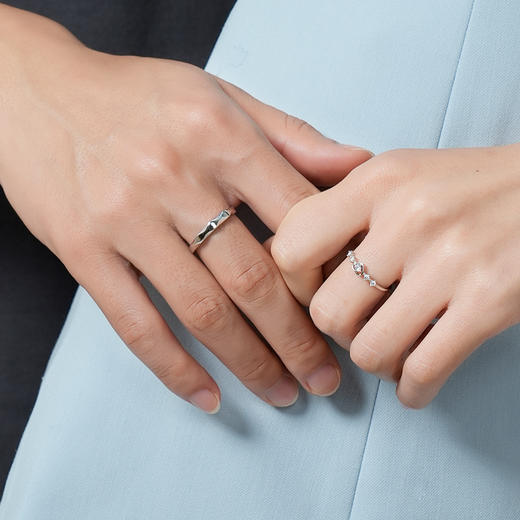 卡蒂罗/KADER 闪光心愿戒指 在逃公主甜蜜爱心满钻设计钟爱久久可调节素戒一对 恋爱频率闪耀星点配饰 925银 商品图3