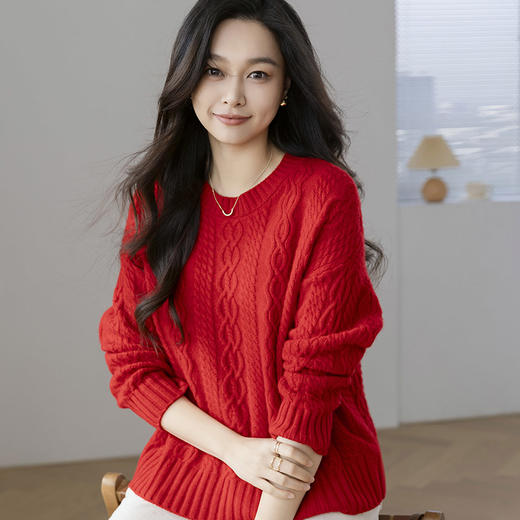 【康赛妮纱线20712亲子系列】火桐hooton 鸿运当头 山羊绒圆领套头衫24A761 商品图6