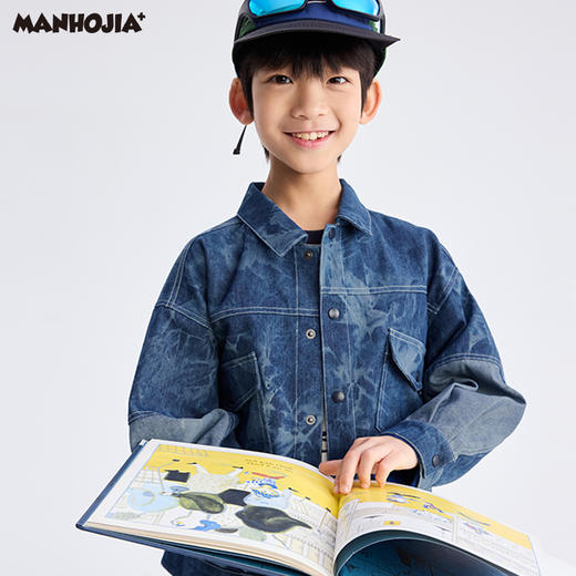 【熊盆友】漫画家25春靛蓝水墨画晕染手工扎花晕染工装牛仔外套 商品图4