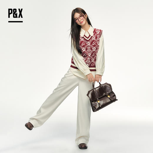 P&X设计师女装春季新款撞色图案两件套短款上衣825115111 红色 商品图2