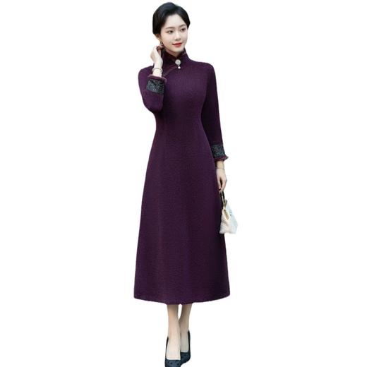 HQ357 高档金貂绒旗袍2024冬季新款复古改良新中式国风连衣裙女气质长款 商品图4