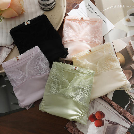 【甜美纯欲❗️性感缎面蕾丝内裤】超美公主风蝴蝶结，全包臀版型，不夹pp不卡裆！尤物少女透气桑蚕丝抑jun底裆裸感网纱三角裤 商品图3