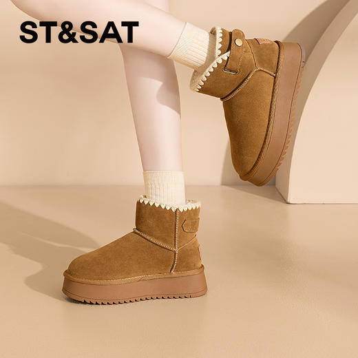 星期六复古单扣加绒厚底雪地靴SSC411A754 商品图0