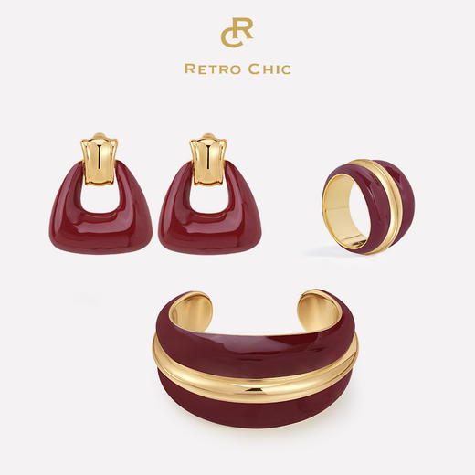 【谭维维&刘芳菲同款】Art Nouveau新艺术时期 | 奥斯红色珐琅耳环三件套 商品图0