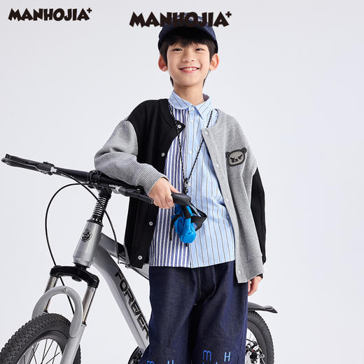 【熊盆友】漫画家25春格雷系学院不对称拼色圆领针织开衫 商品图1