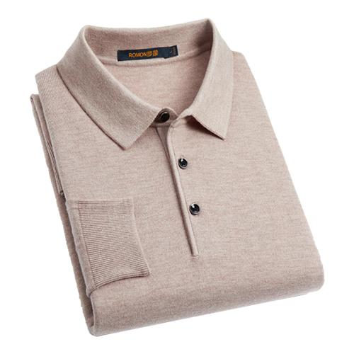 【含羊毛桑蚕丝】罗蒙纯色经典polo衫长袖t恤男士时尚针织衫男毛衣 商品图10