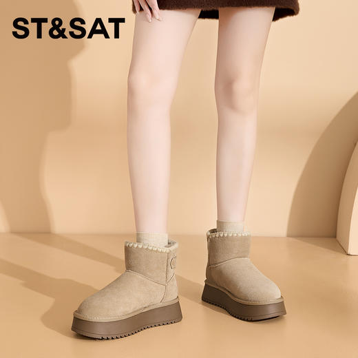星期六复古单扣加绒厚底雪地靴SSC411A754 商品图3